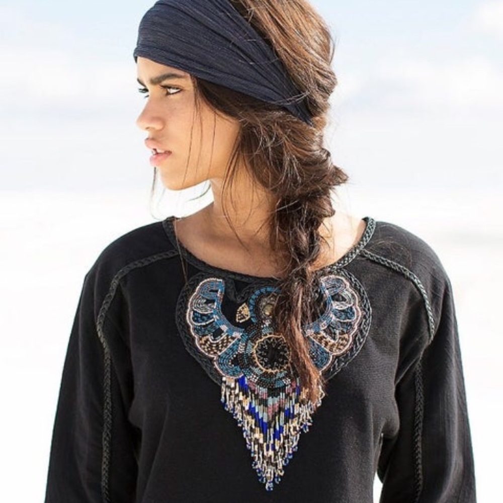 Free People New Romantics Beaded Eagle Pullover